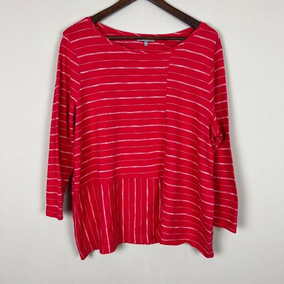Habitat Top Womens Large Red Stripe Asymmetrical 3/4 Sleeve Clothes To Live In L - Picture 1 of 10